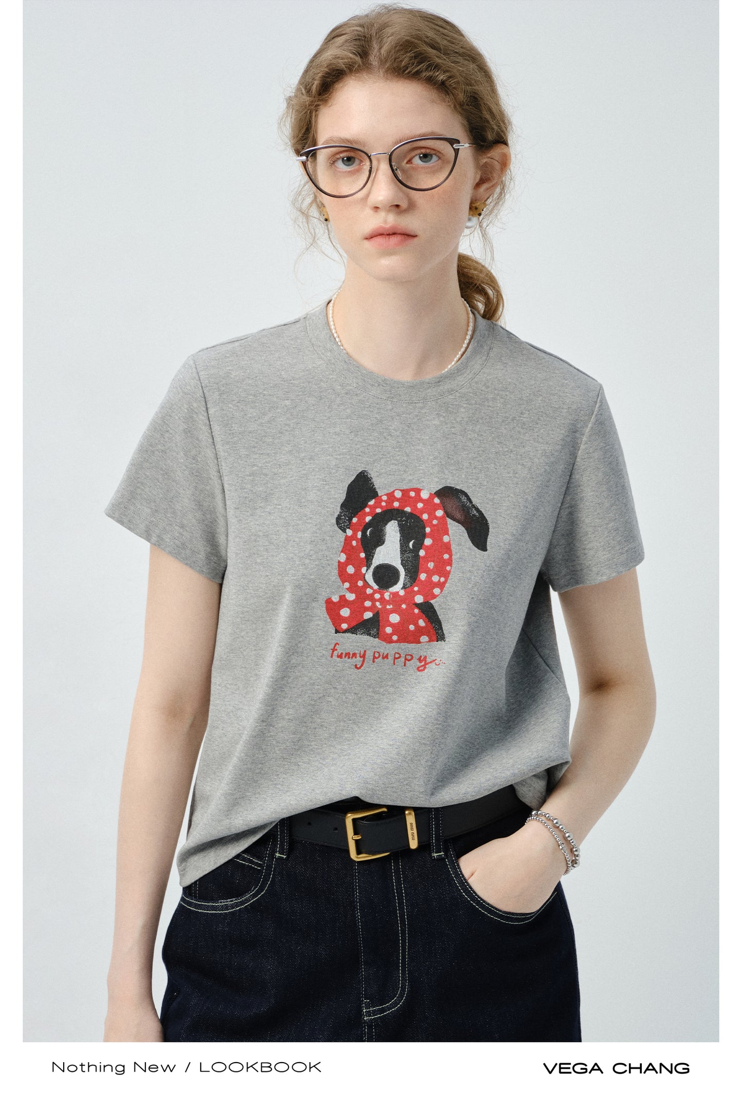 Puppy-In-Scarf Printed T-Shirt