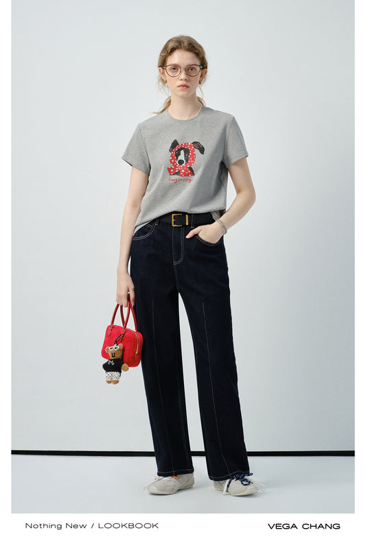 Puppy-In-Scarf Printed T-Shirt