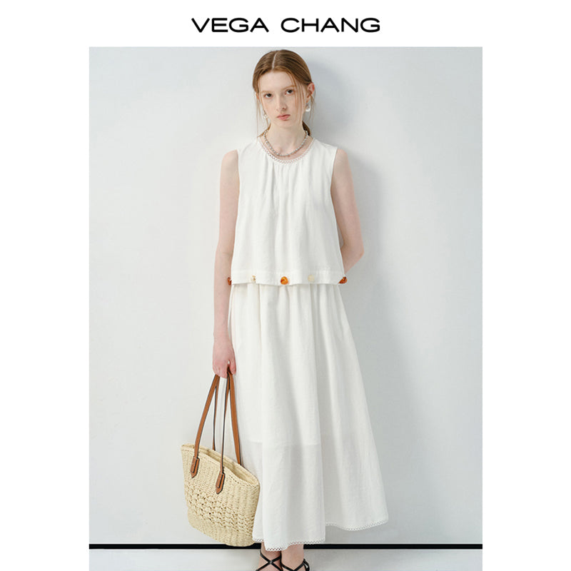 Sleeveless Faux Two-Piece Dress With Beaded Detail