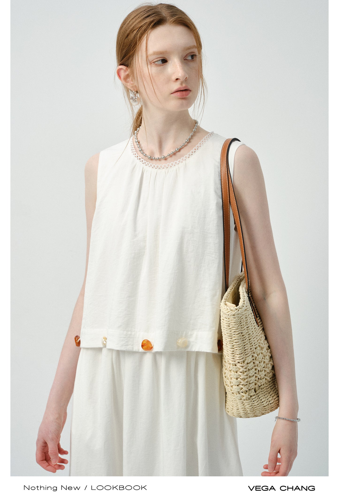 Sleeveless Faux Two-Piece Dress With Beaded Detail