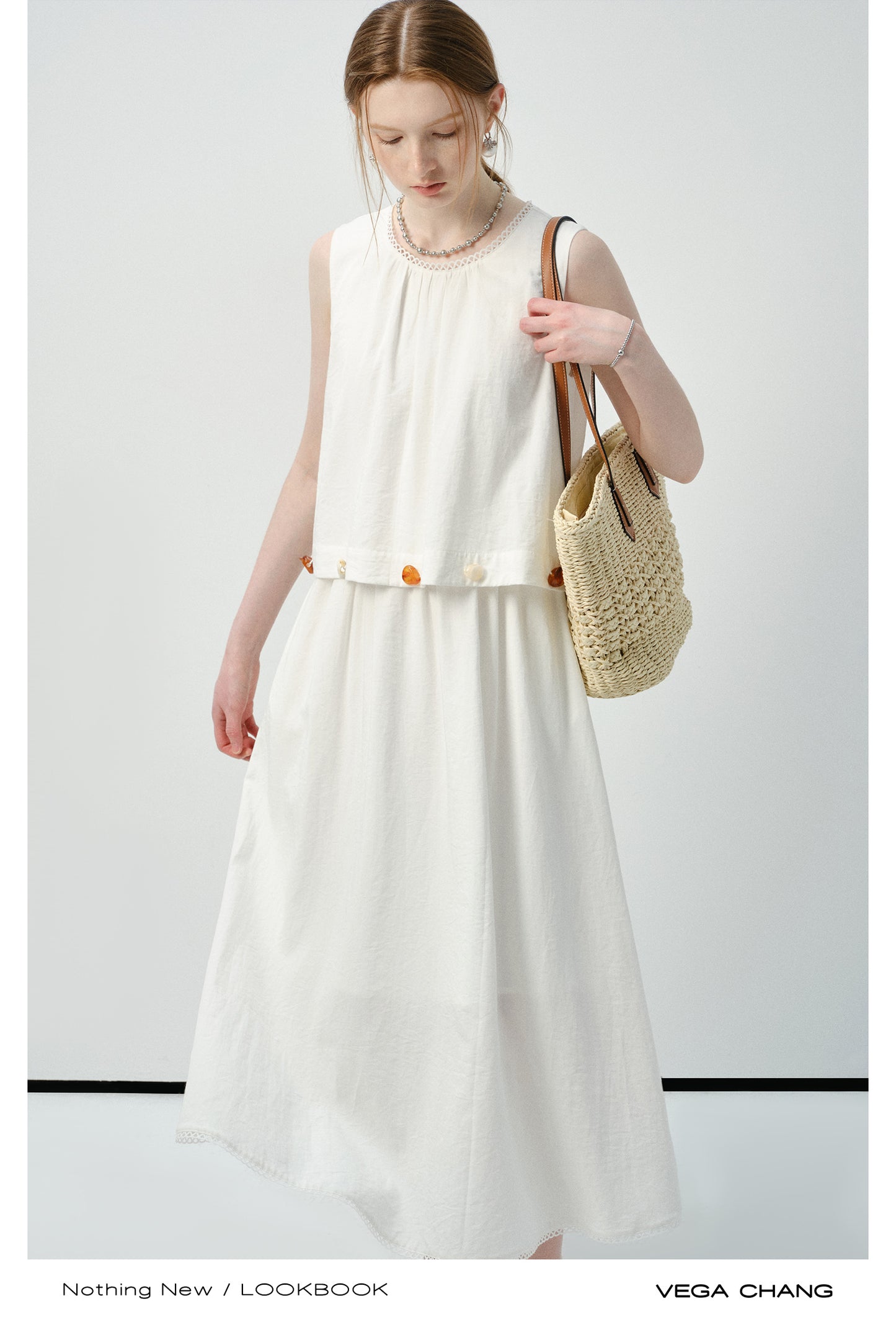 Sleeveless Faux Two-Piece Dress With Beaded Detail