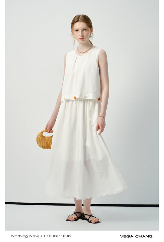 Sleeveless Faux Two-Piece Dress With Beaded Detail