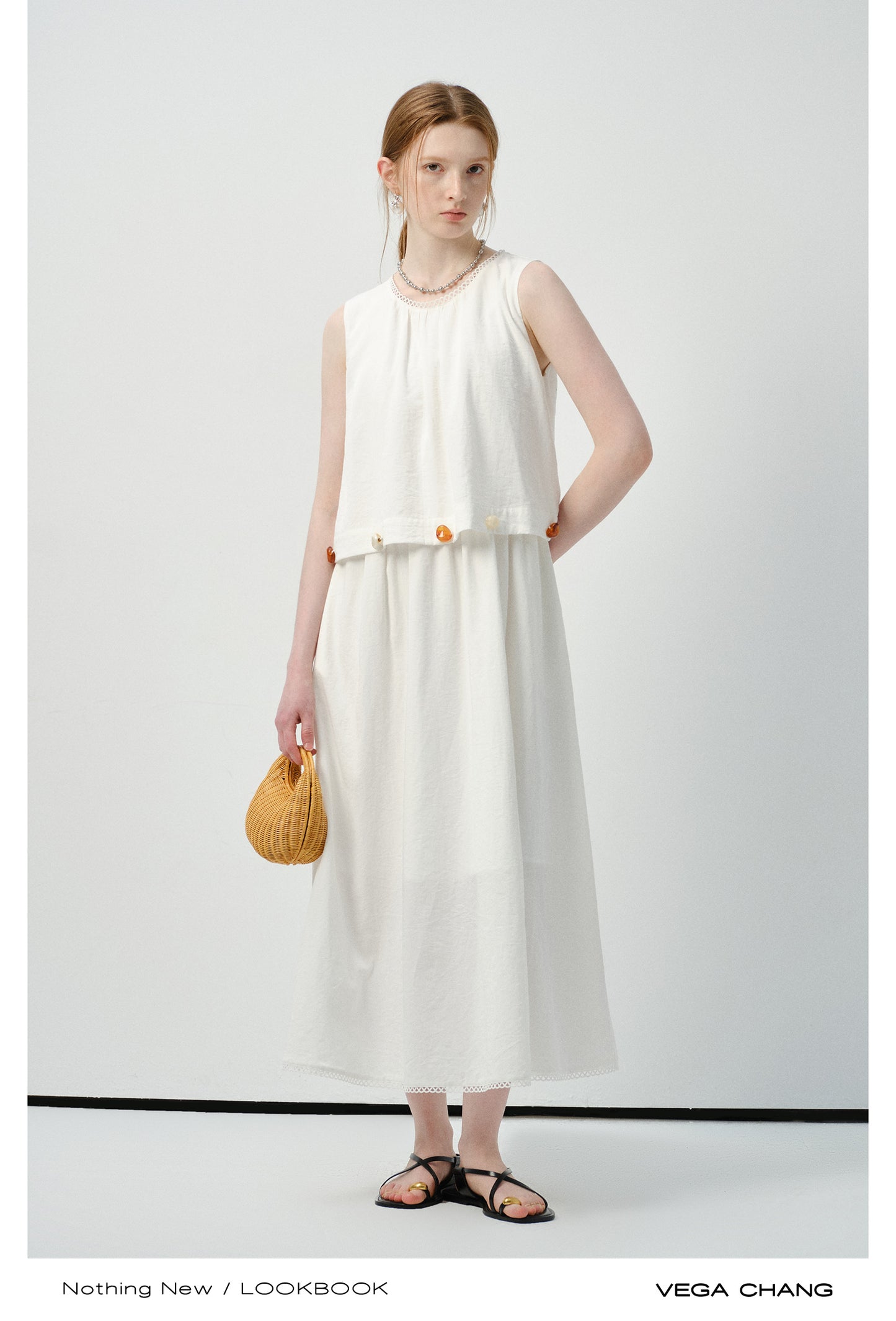 Sleeveless Faux Two-Piece Dress With Beaded Detail