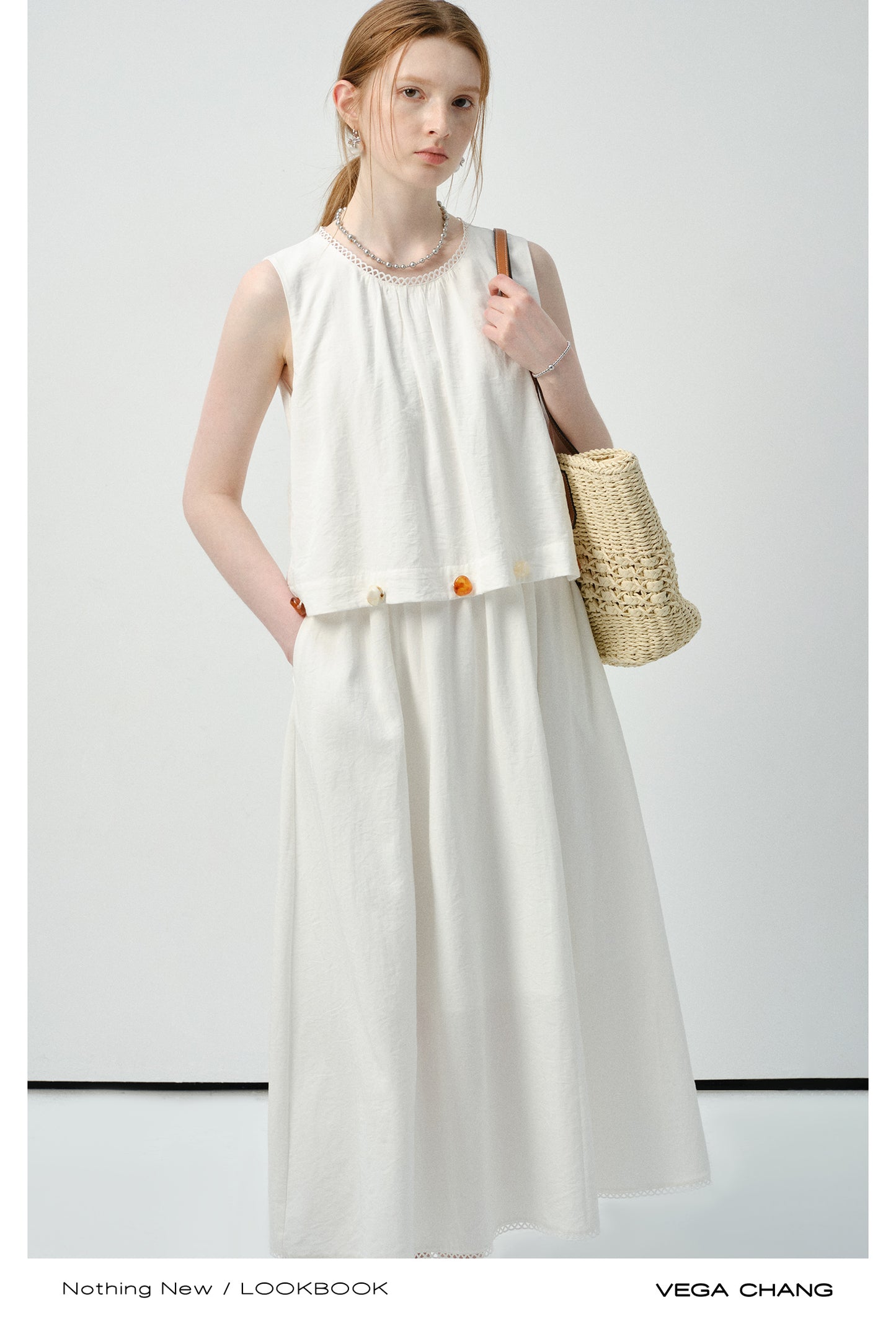Sleeveless Faux Two-Piece Dress With Beaded Detail