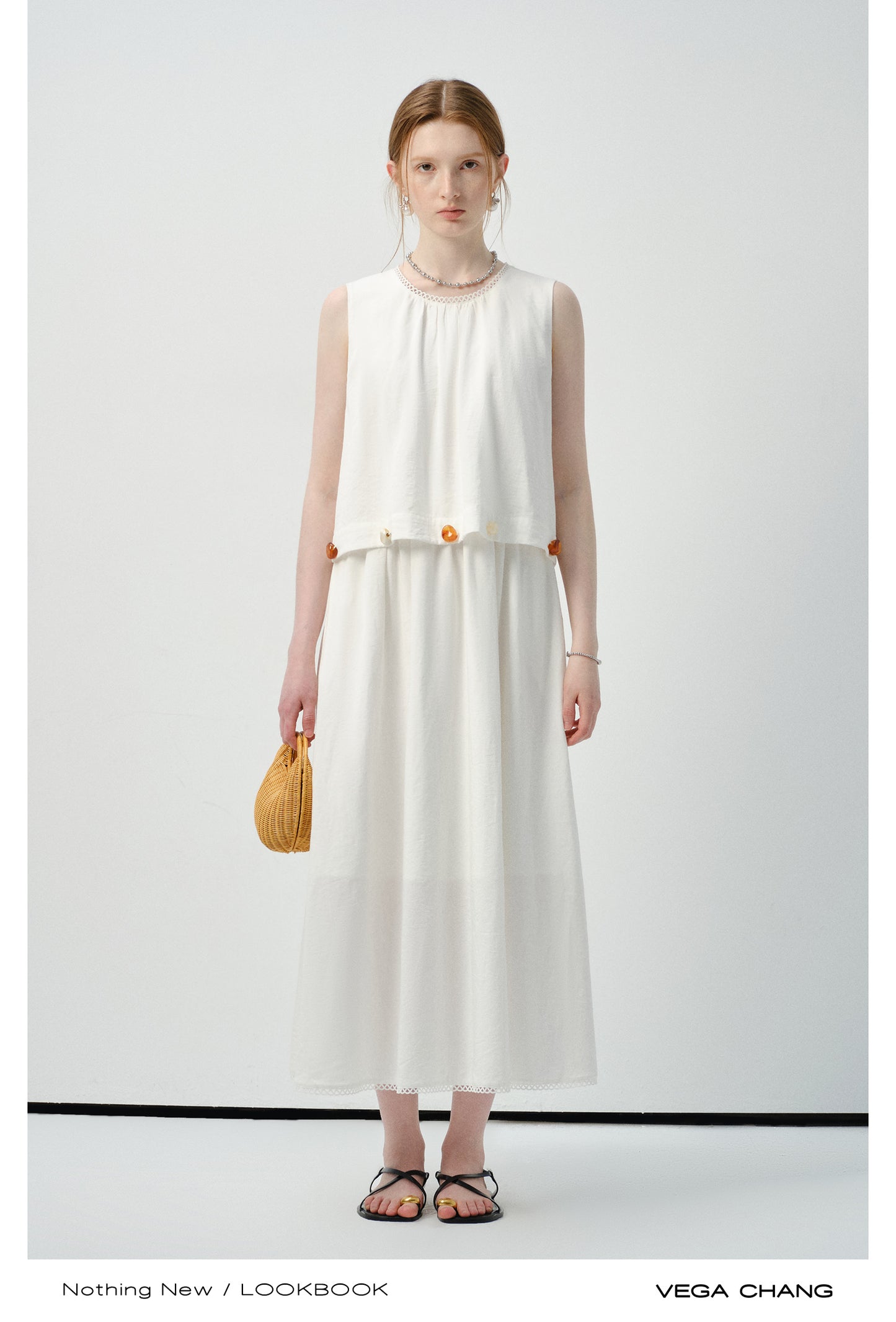 Sleeveless Faux Two-Piece Dress With Beaded Detail
