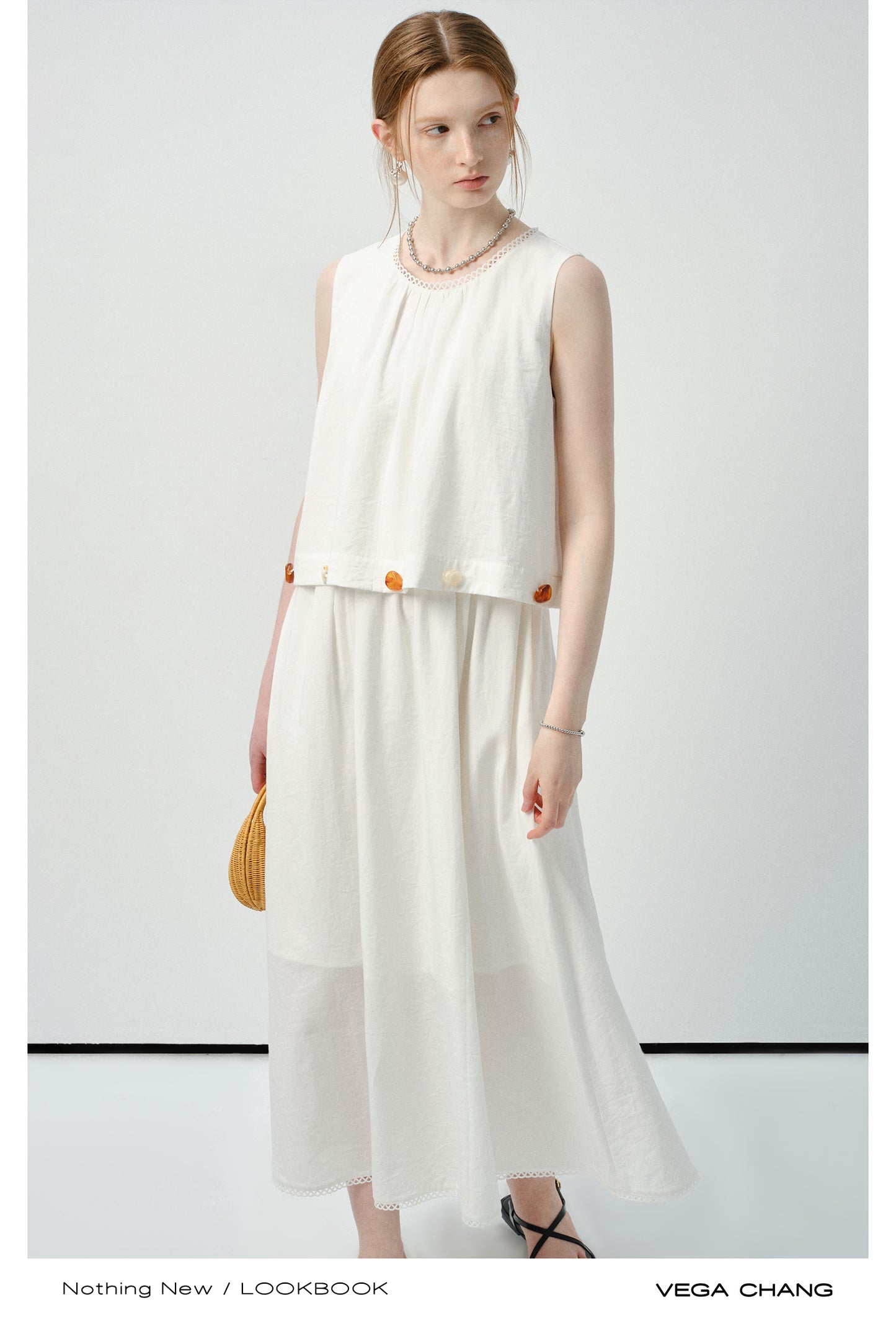 Sleeveless Faux Two-Piece Dress With Beaded Detail