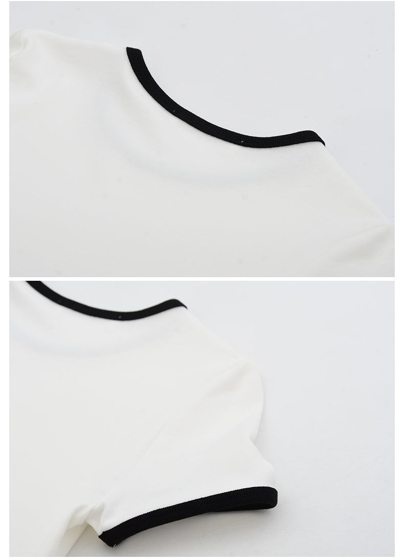 Contrast-Tipped Minimalist Fitted T-Shirt