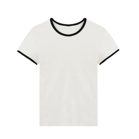 Contrast-Tipped Minimalist Fitted T-Shirt