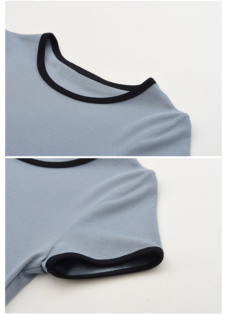 Contrast-Tipped Minimalist Fitted T-Shirt