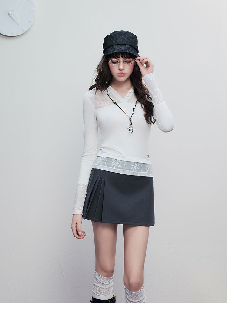 Mixed-Fabric Lace Panel Top