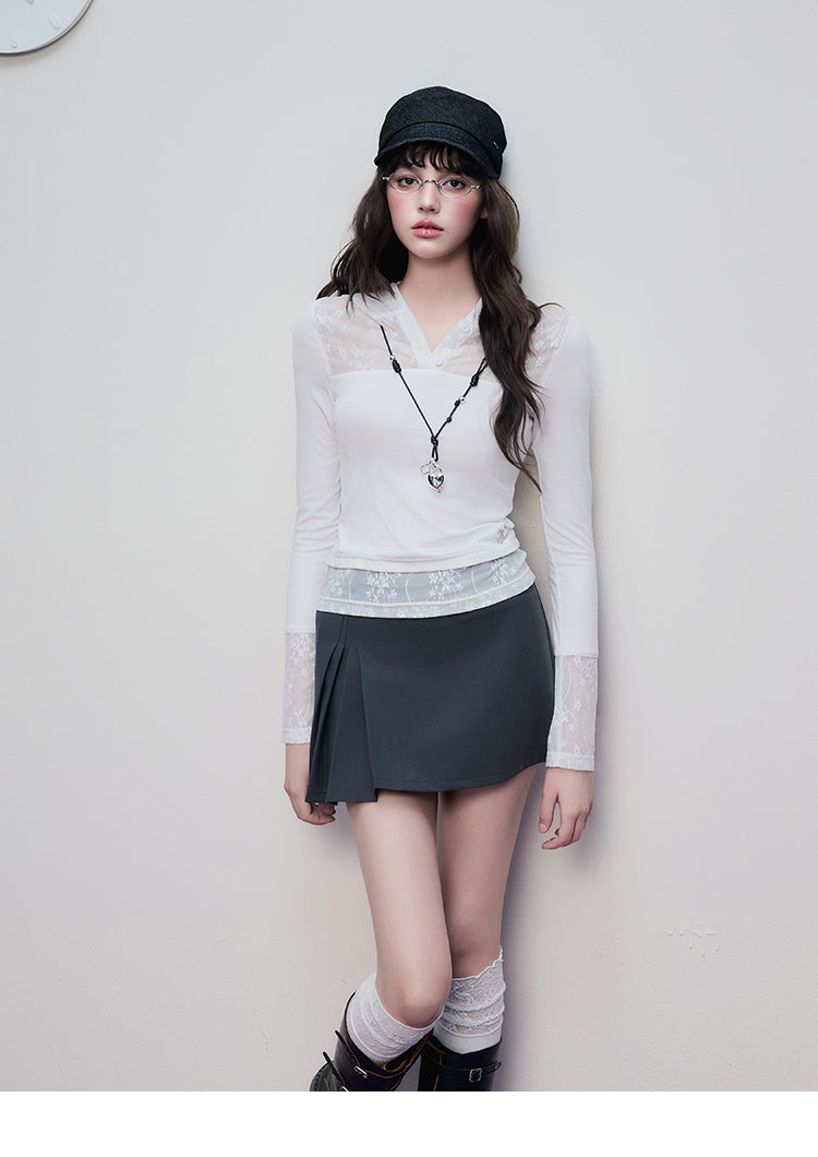 Mixed-Fabric Lace Panel Top