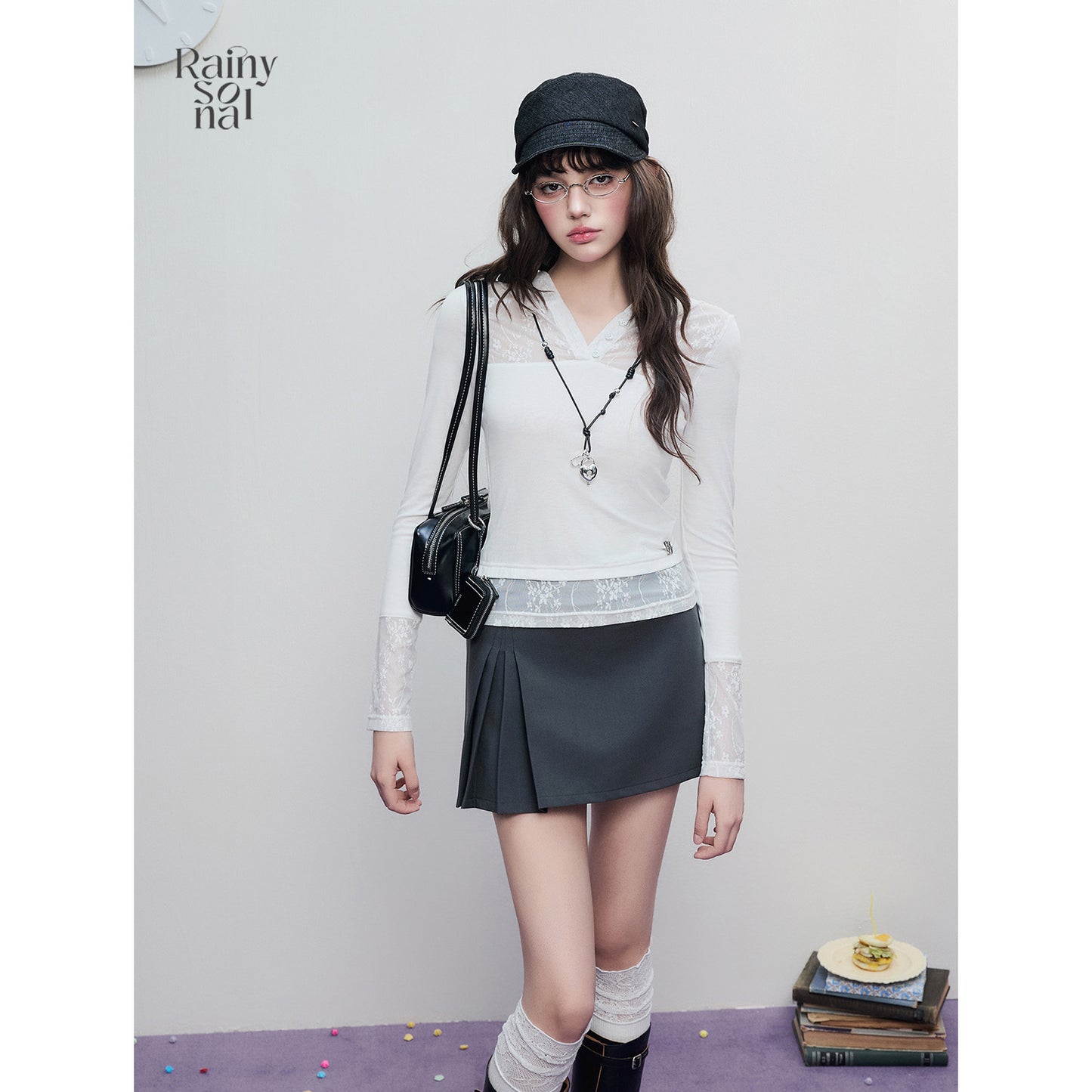 Mixed-Fabric Lace Panel Top