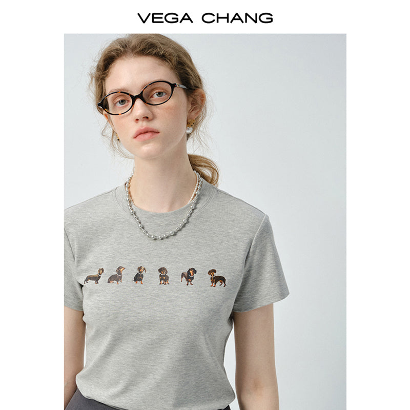 Dachshund Print Tee & Mixed Fabric Layered Skirt