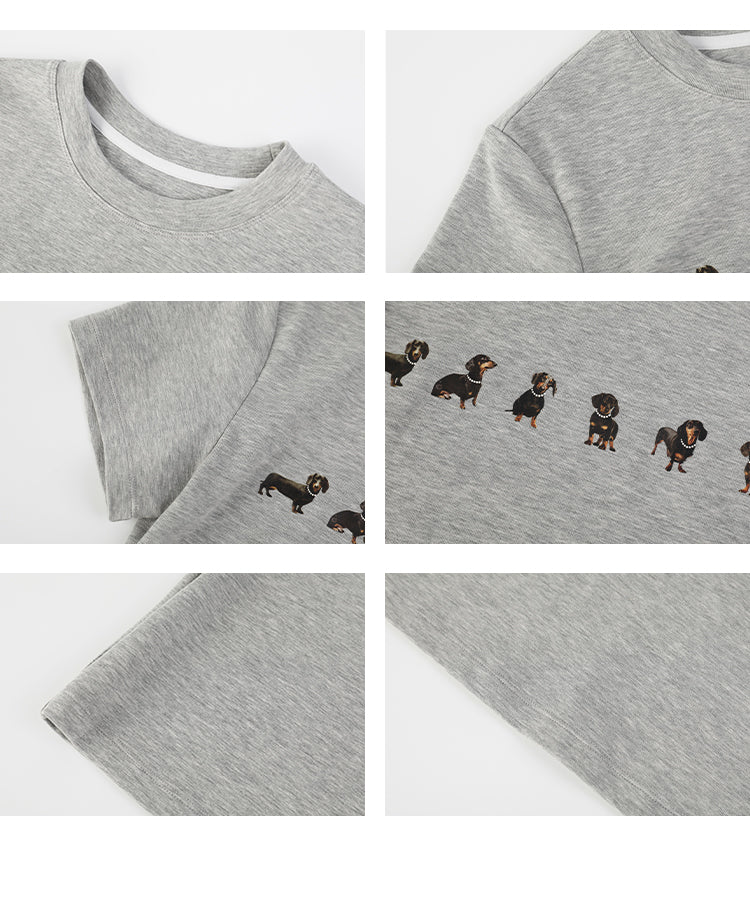 Dachshund Print Tee & Mixed Fabric Layered Skirt