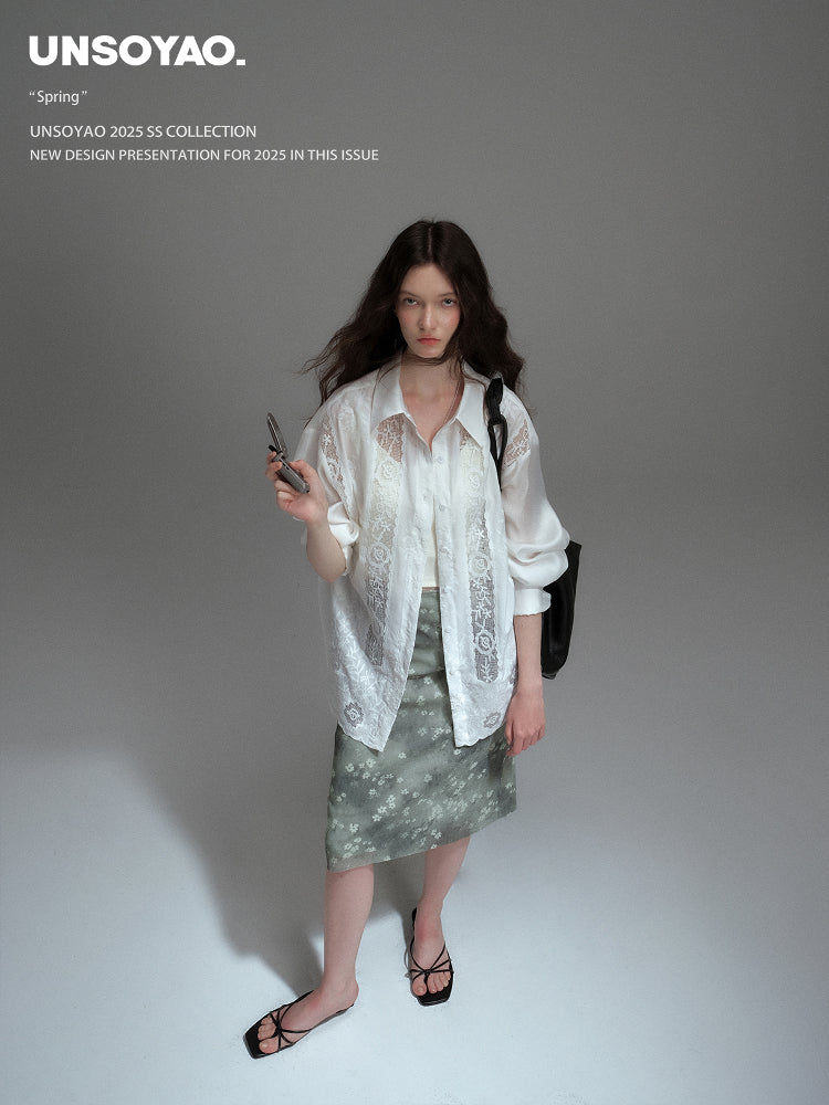 Longline Shirt With See-Through Lace Details