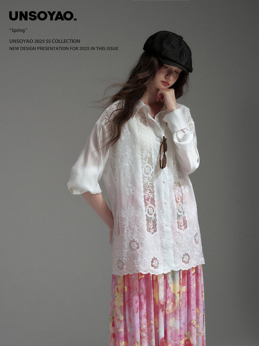 Longline Shirt With See-Through Lace Details