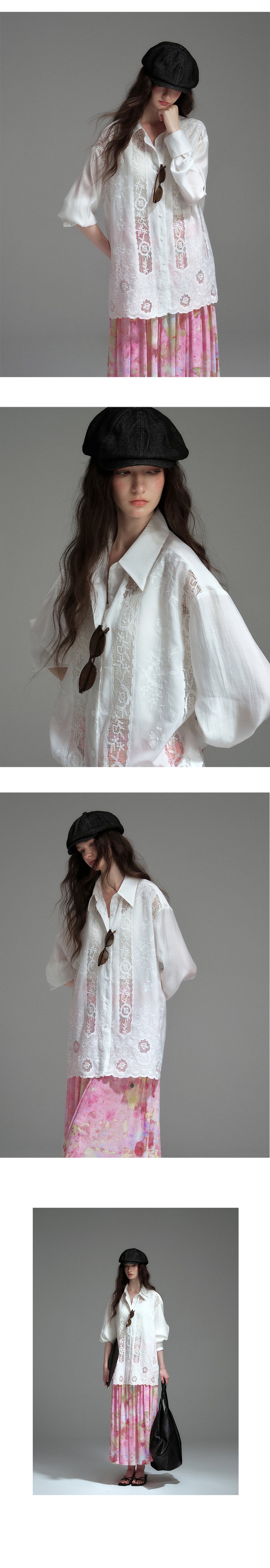 Longline Shirt With See-Through Lace Details