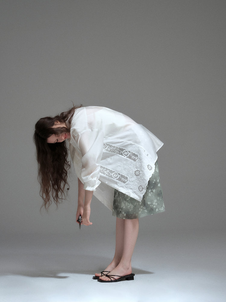 Longline Shirt With See-Through Lace Details