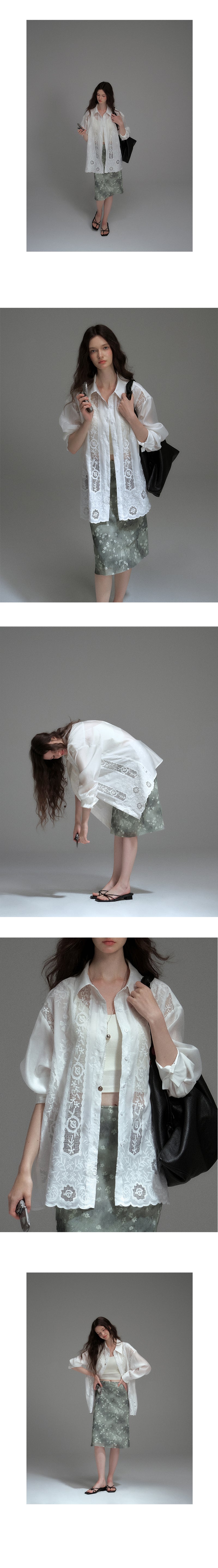 Longline Shirt With See-Through Lace Details