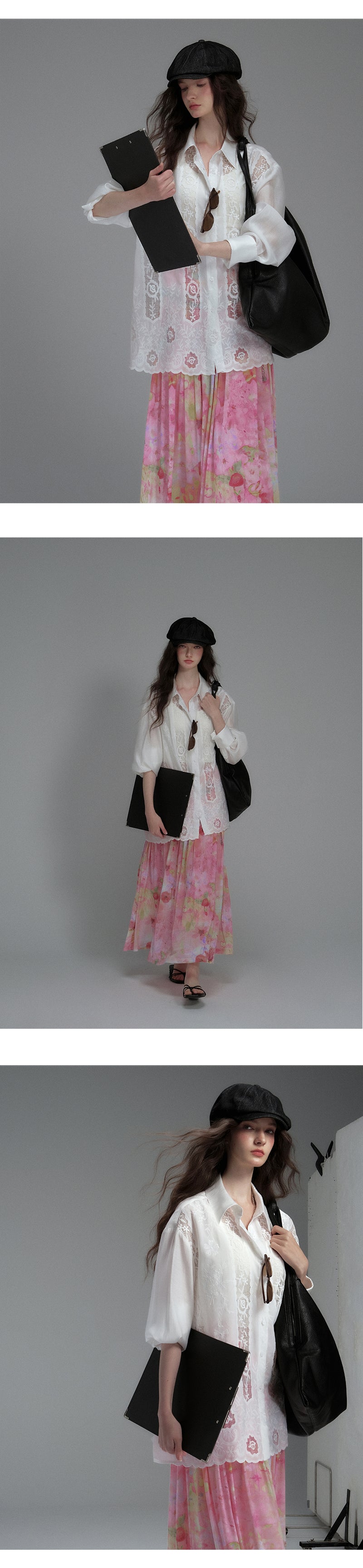 Longline Shirt With See-Through Lace Details