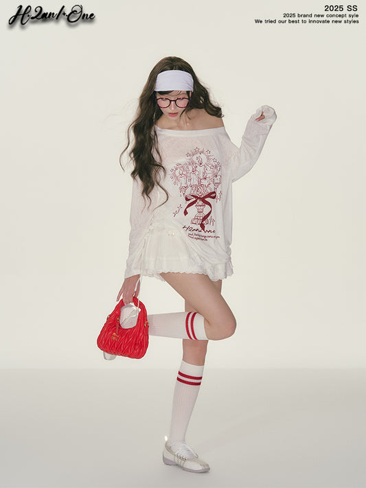 Candle Print One-Shoulder Sunscreen T-Shirt