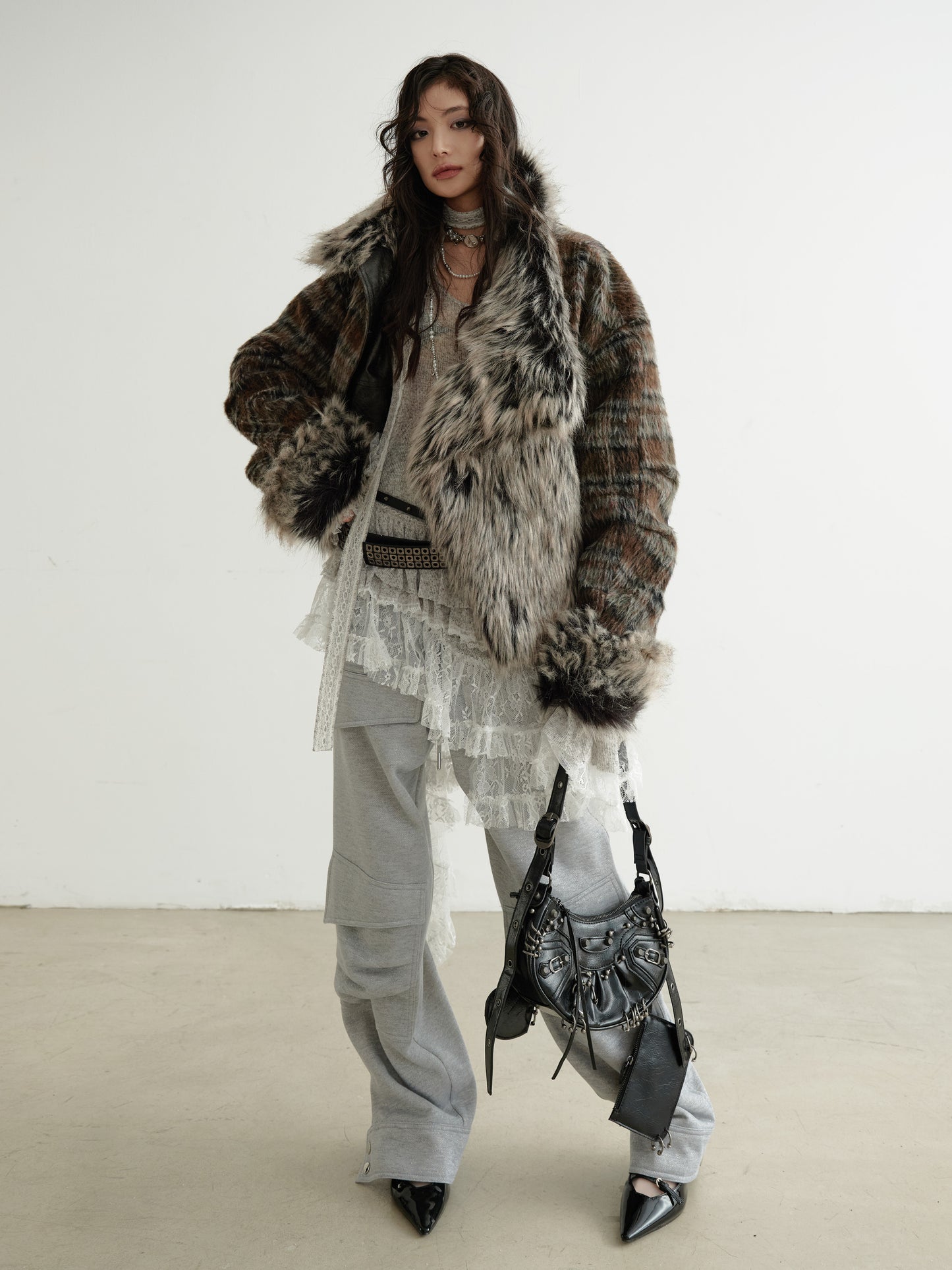Reversible Faux Leather And Plaid Fur Jacket