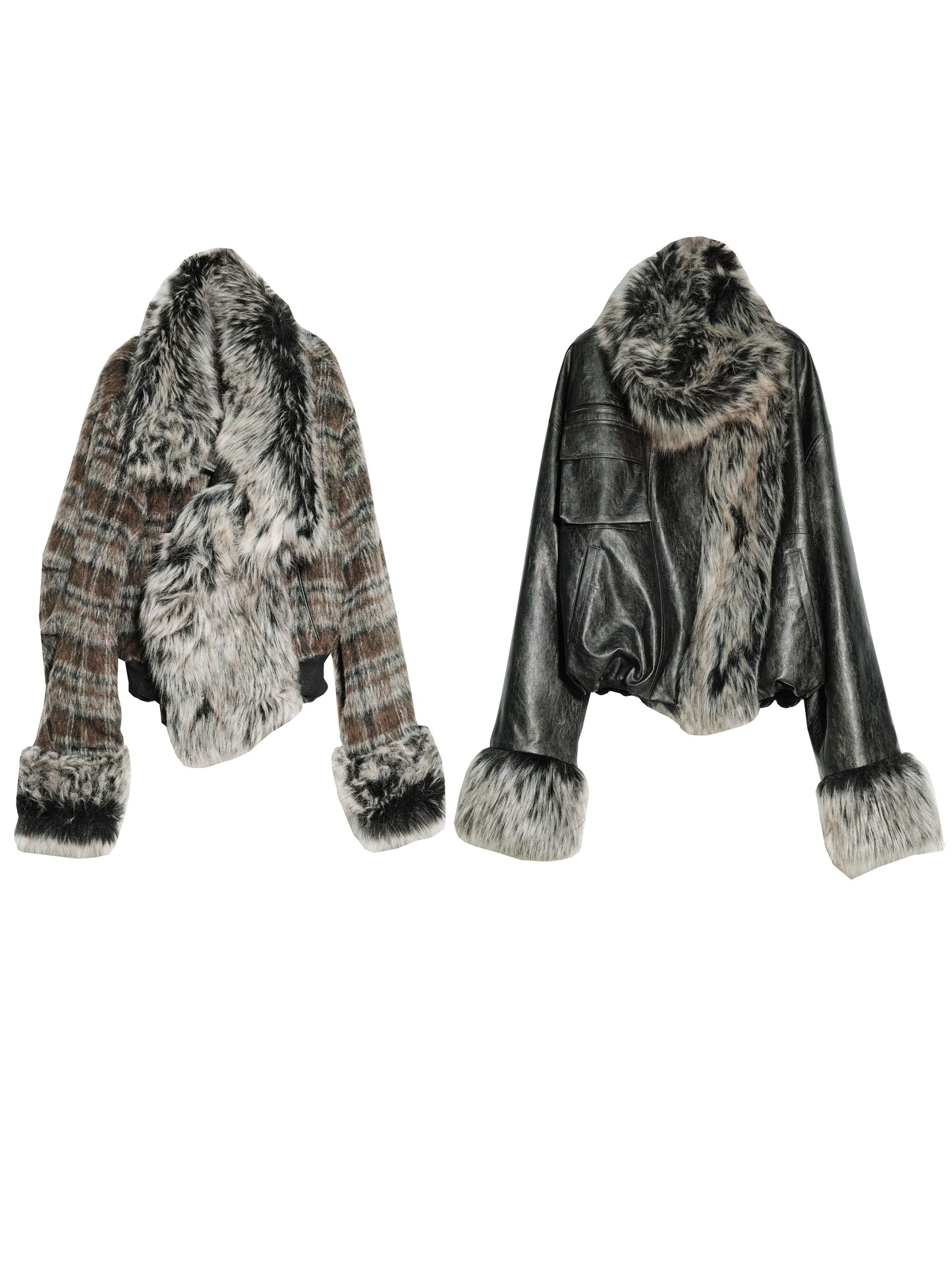 Reversible Faux Leather And Plaid Fur Jacket