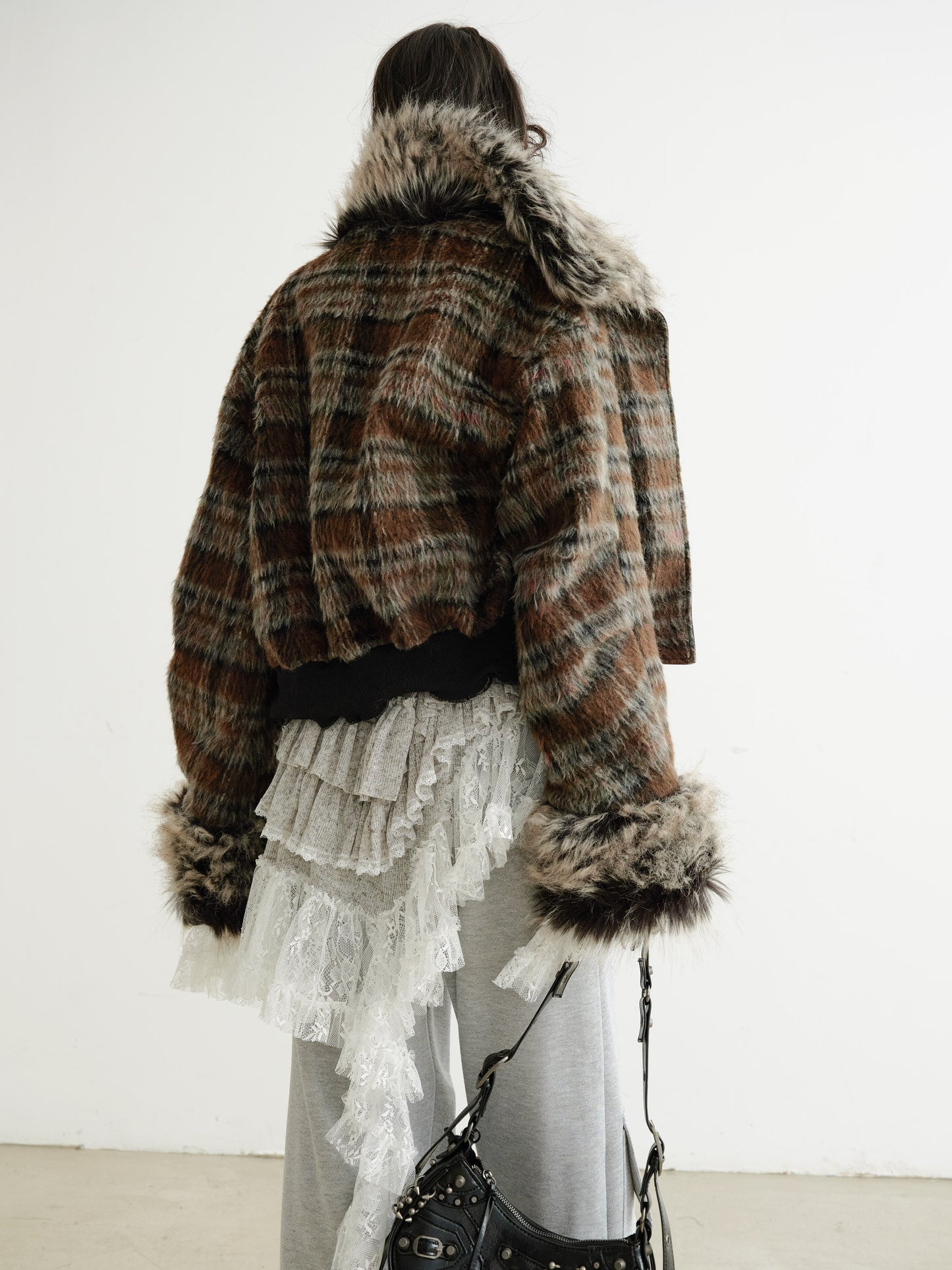 Reversible Faux Leather And Plaid Fur Jacket