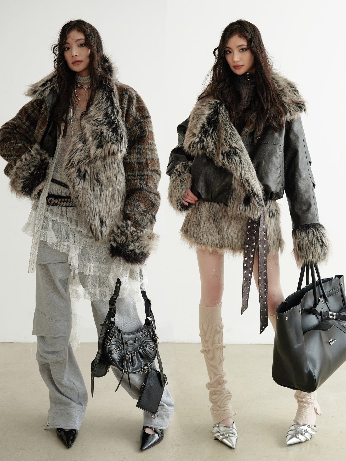 Reversible Faux Leather And Plaid Fur Jacket