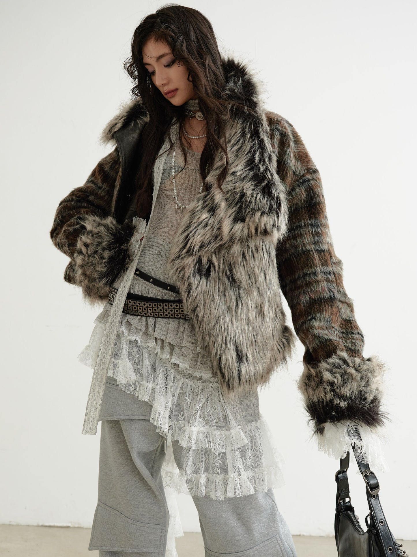 Reversible Faux Leather And Plaid Fur Jacket