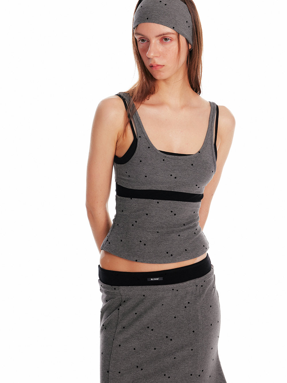 Polka Dot Layered-Look Camisole & Midi Skirt