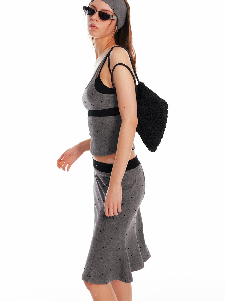 Polka Dot Layered-Look Camisole & Midi Skirt
