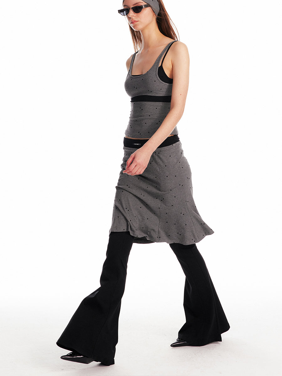 Polka Dot Layered-Look Camisole & Midi Skirt