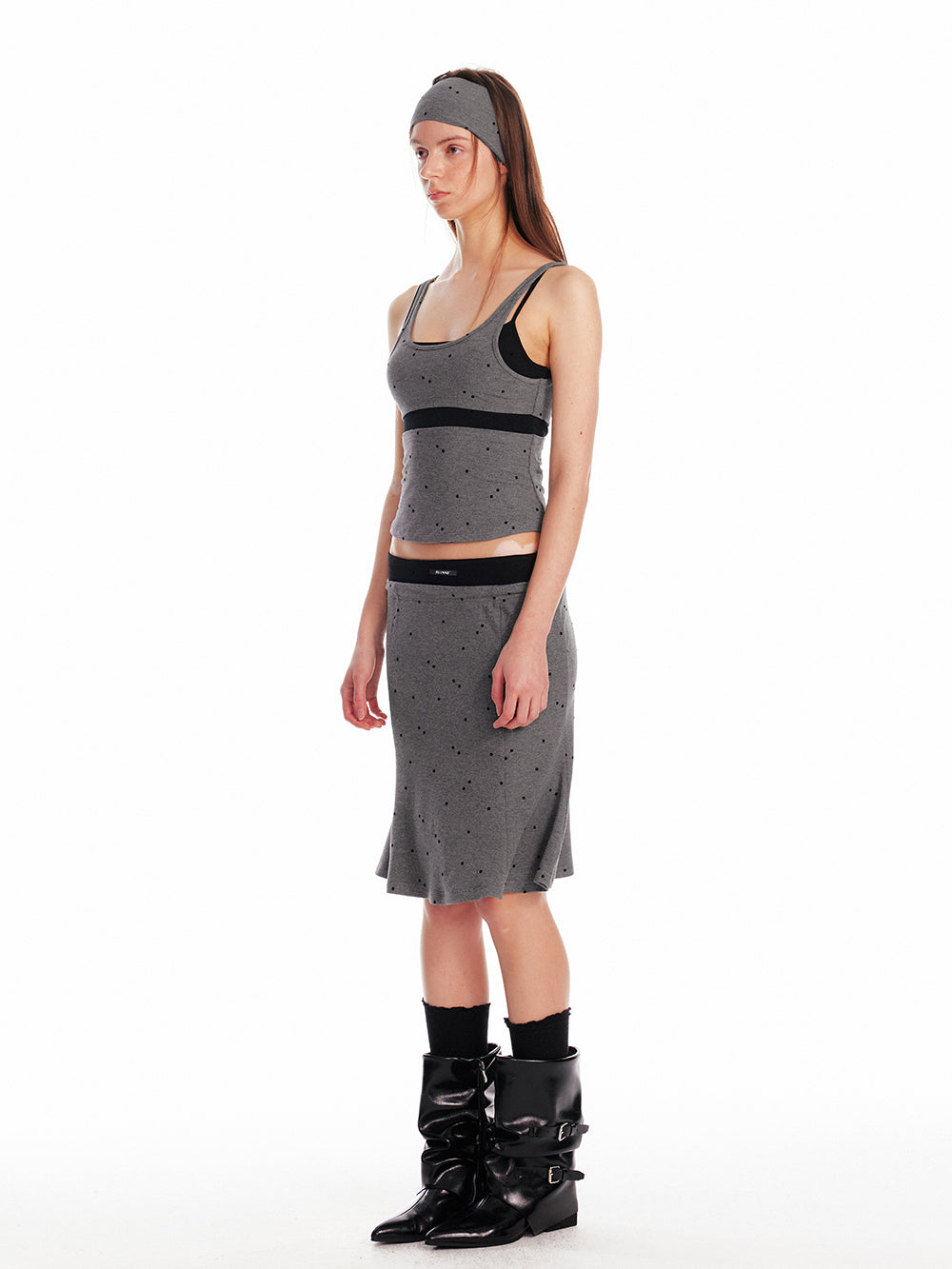 Polka Dot Layered-Look Camisole & Midi Skirt