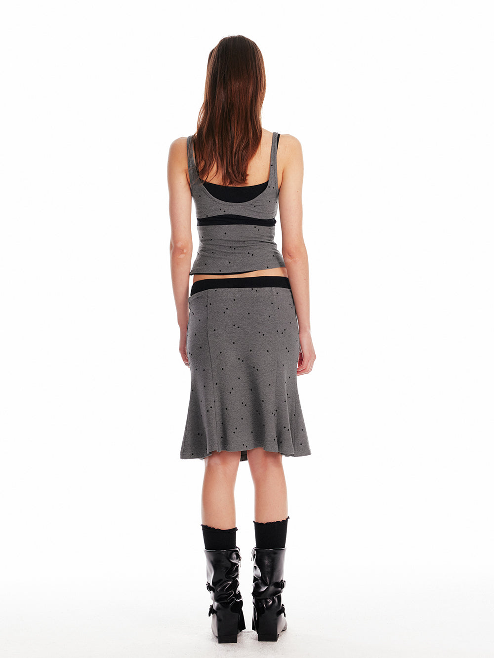 Polka Dot Layered-Look Camisole & Midi Skirt