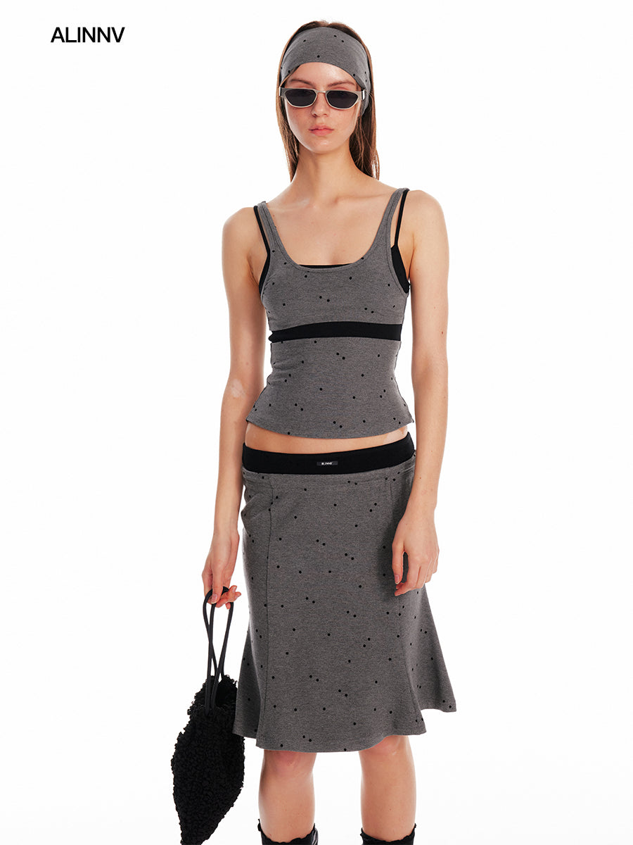 Polka Dot Layered-Look Camisole & Midi Skirt