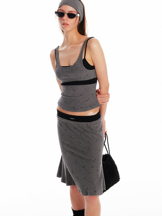 Polka Dot Layered-Look Camisole & Midi Skirt