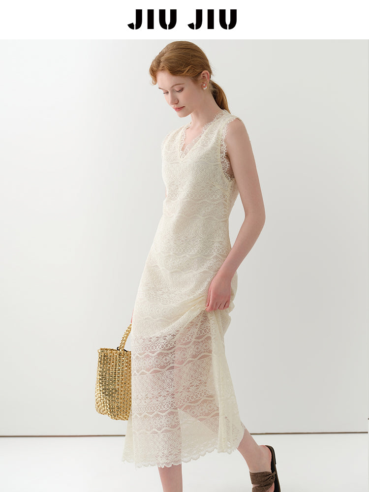 Sheer Floral Lace Sleeveless Maxi Dress