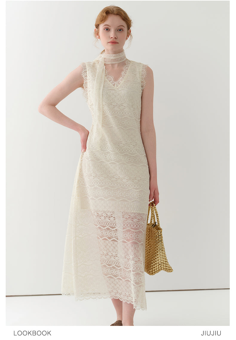 Sheer Floral Lace Sleeveless Maxi Dress