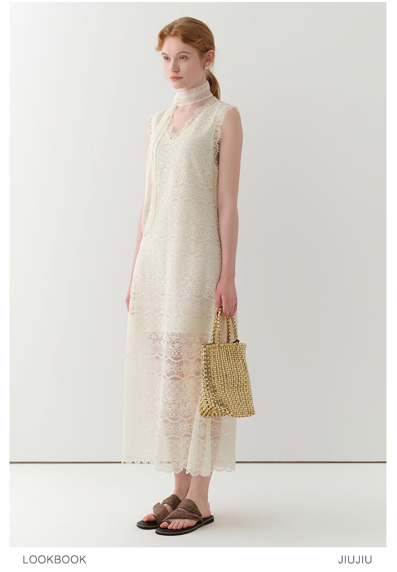 Sheer Floral Lace Sleeveless Maxi Dress