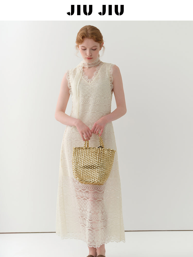 Sheer Floral Lace Sleeveless Maxi Dress