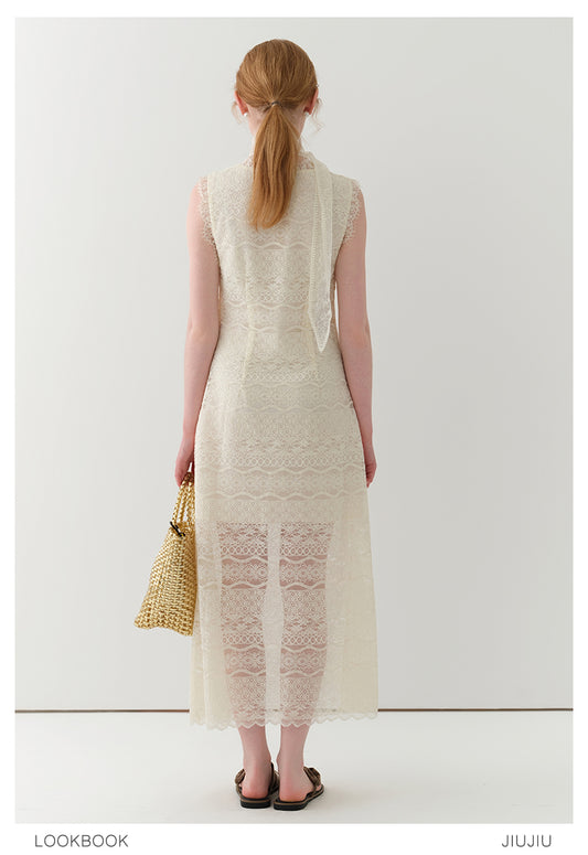 Sheer Floral Lace Sleeveless Maxi Dress