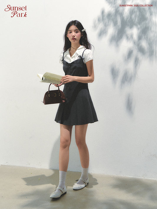 Layered-Look Collared Cami Dress