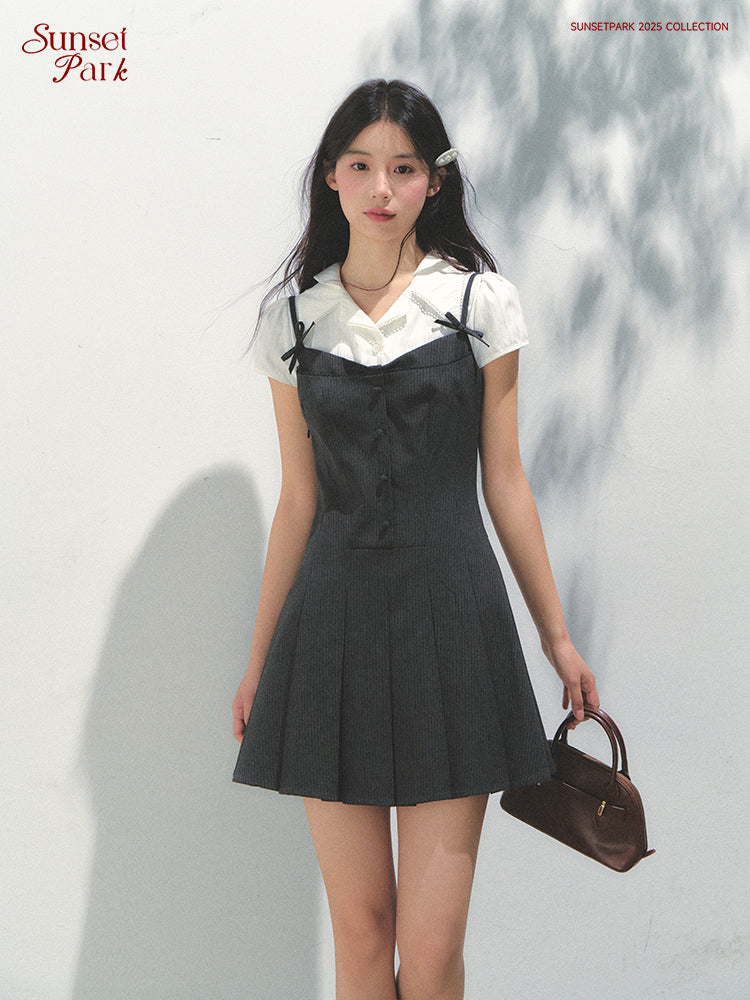 Layered-Look Collared Cami Dress