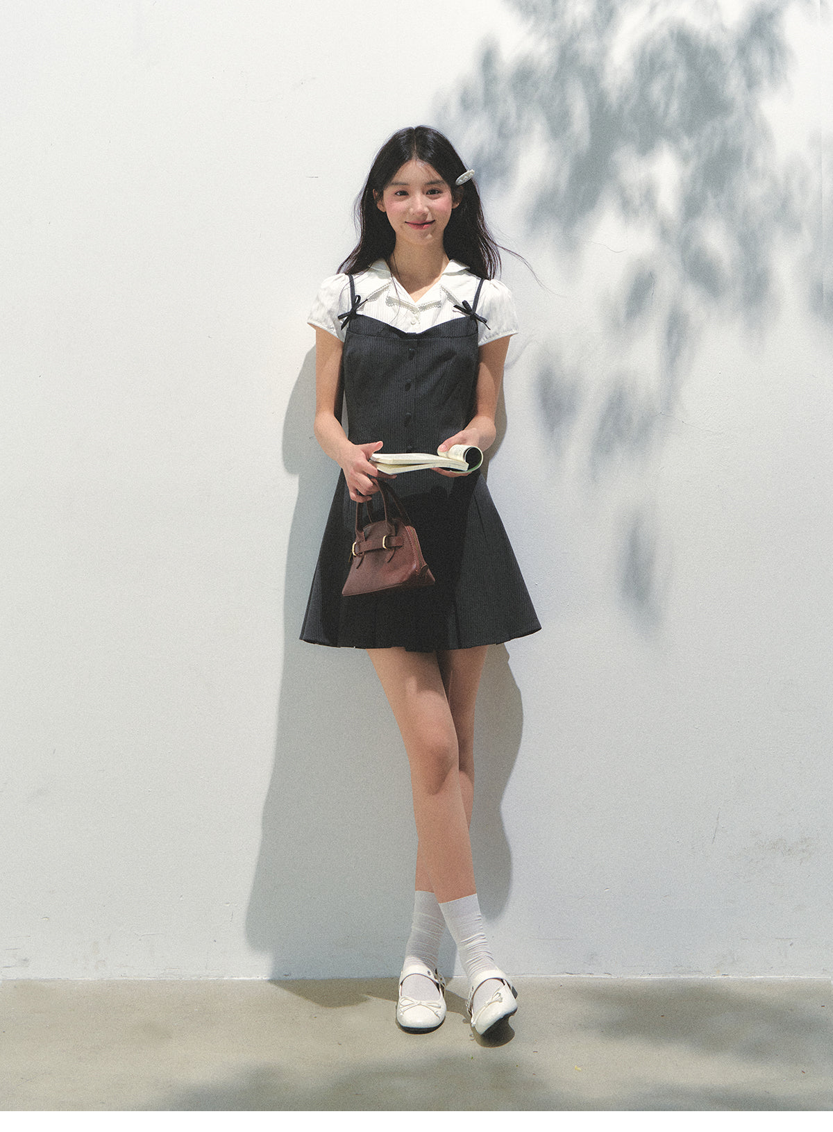 Layered-Look Collared Cami Dress