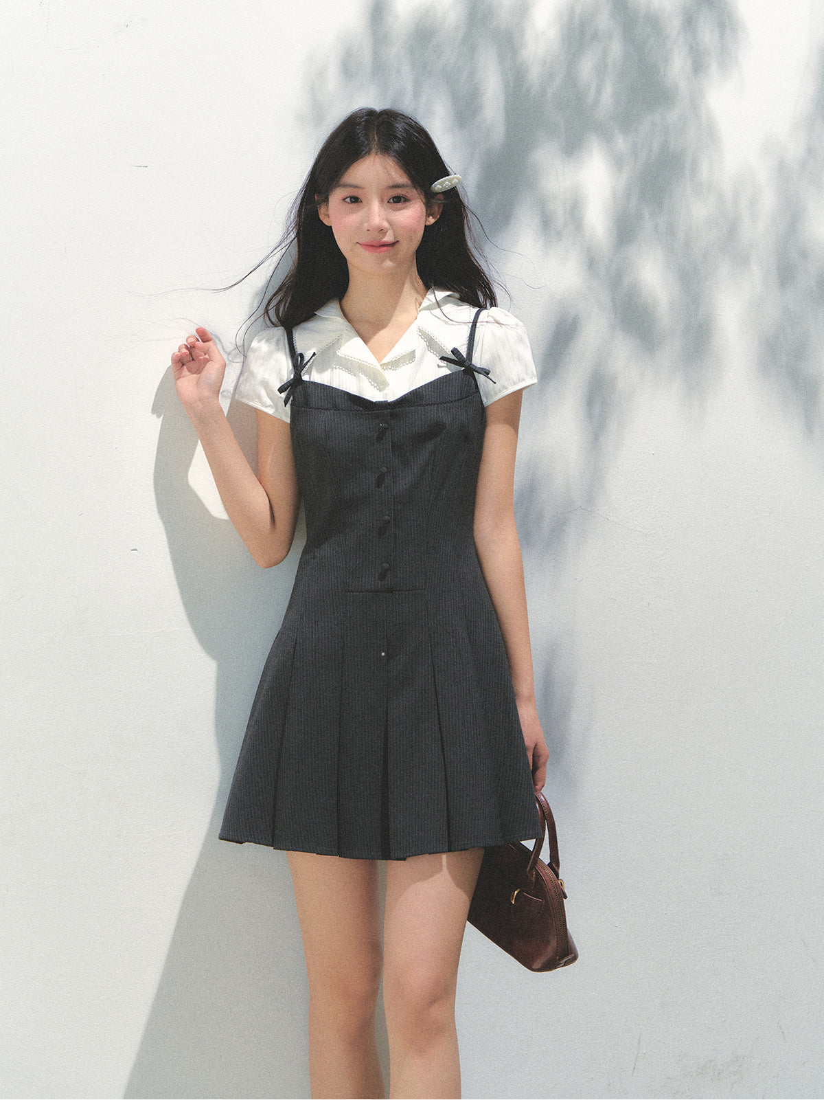 Layered-Look Collared Cami Dress