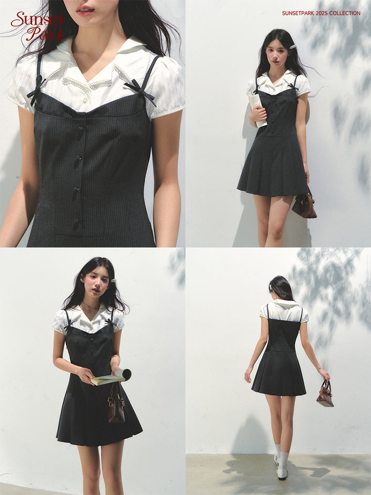 Layered-Look Collared Cami Dress
