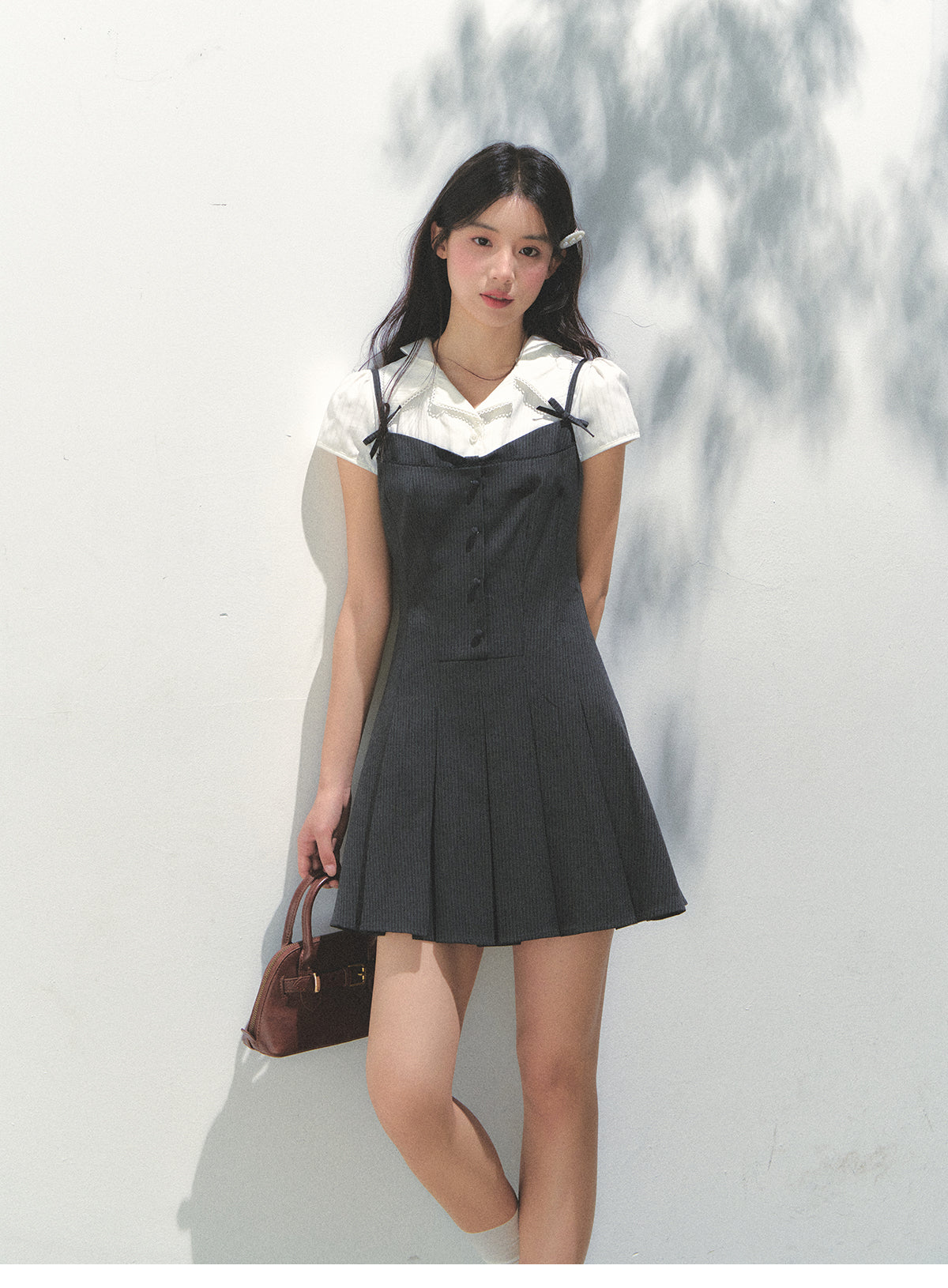 Layered-Look Collared Cami Dress