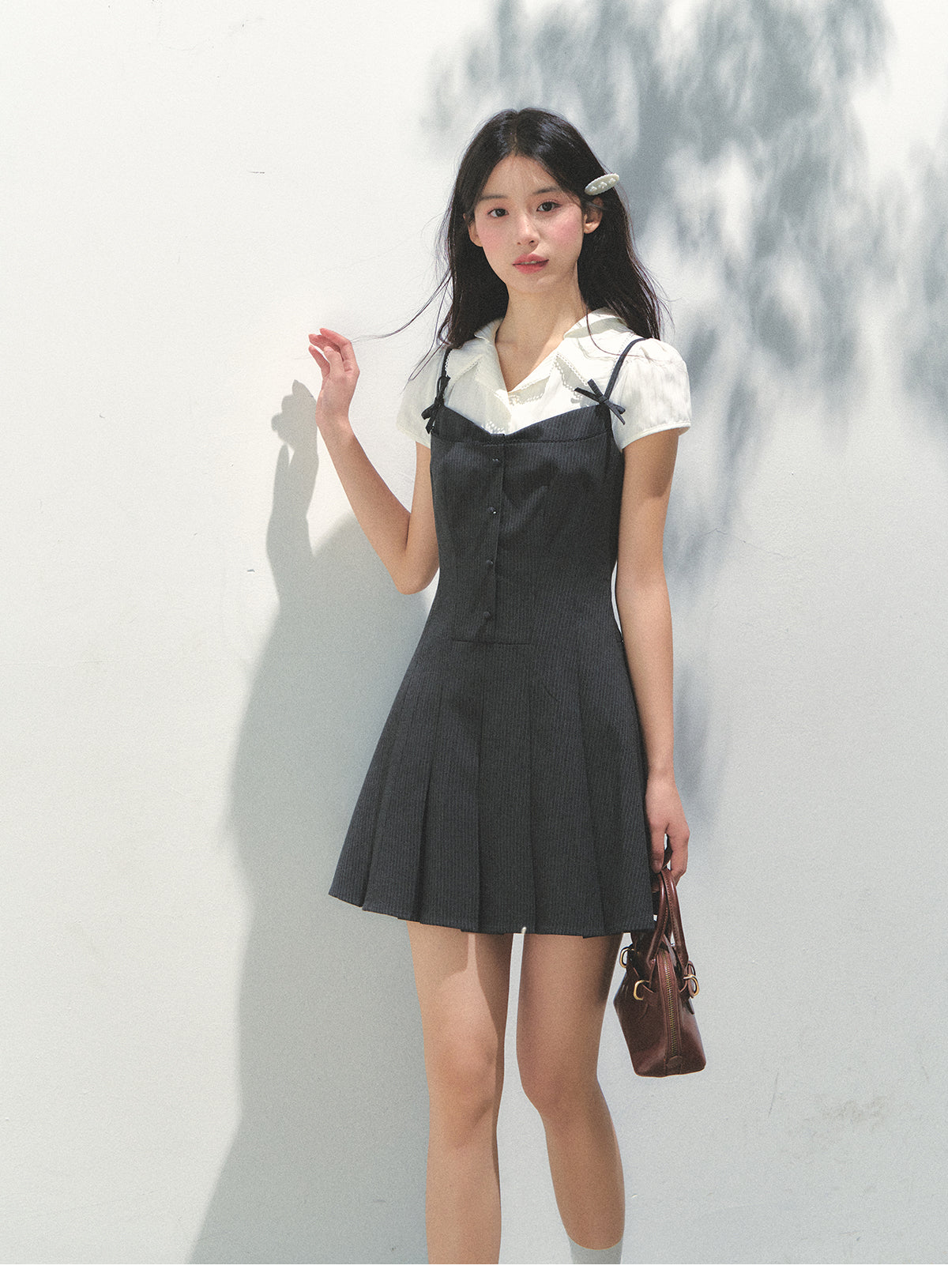 Layered-Look Collared Cami Dress