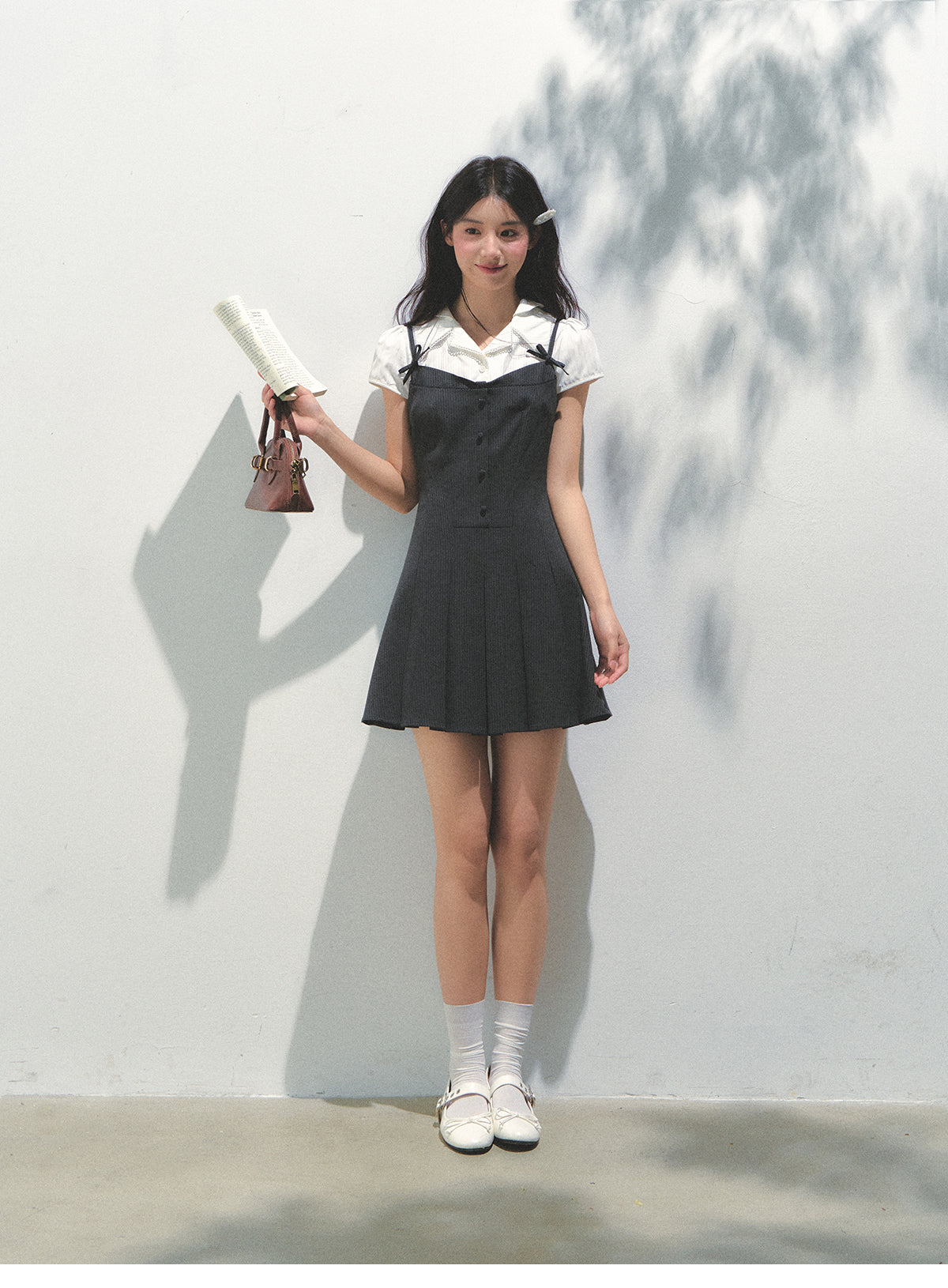 Layered-Look Collared Cami Dress